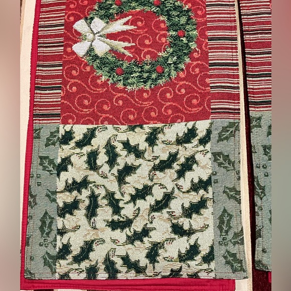 PRELOVED TWO CHRISTMAS HOLIDAY SEASON NEEDLEPOINT TABLE RUNNERS WITH FULLY LINED - Picture 3 of 17